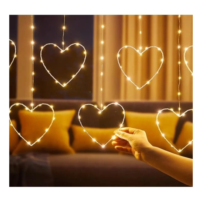 Kalpli Perde Led Işıklar, Sevgililer Günü Romantik Led Aydınlatma - Lisinya
