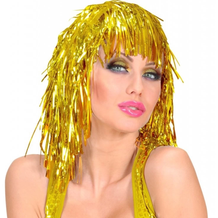 Altın Sarısı Işıltılı Metalize Parti Peruğu - Lisinya