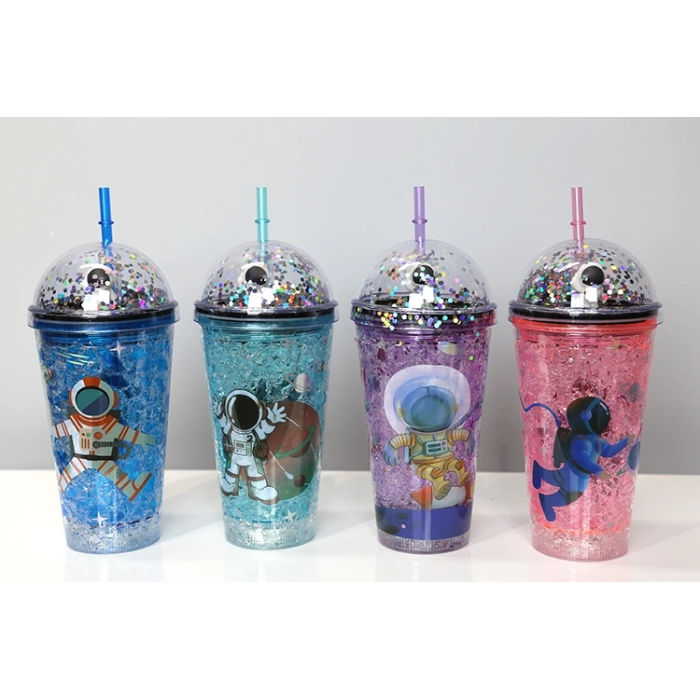 Sevimli Astronot Işıklı Pipetli Pullu Suluk & Bardak 400 Ml Alk3148 - Lisinya