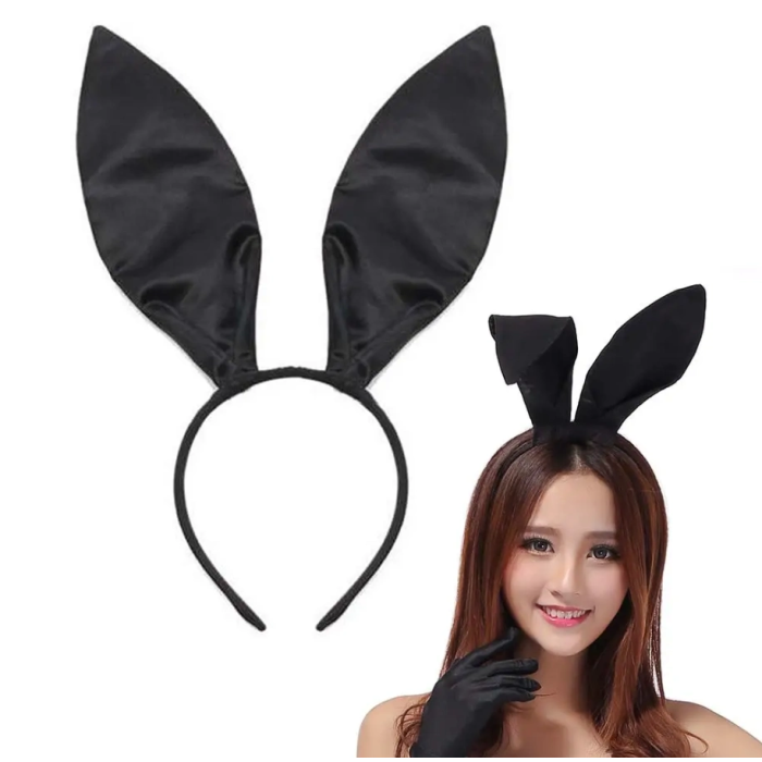 Siyah Renk Saten Kaplama Şekil Verilebilir Tavşan Kulak Taç 35x11 Cm - Lisinya