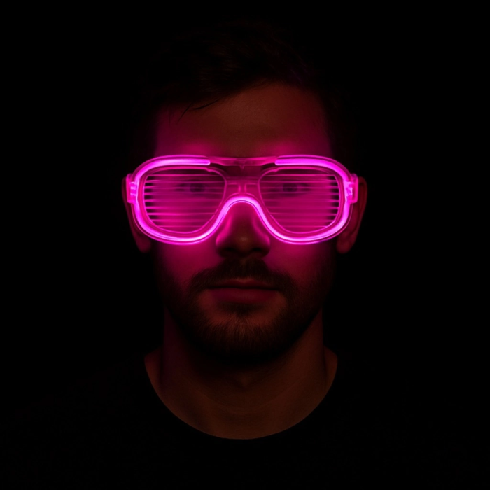 Pembe Led Işıklı Parti Gözlüğü - Neon Glow Şerit Gözlük 3 Modlu - Lisinya
