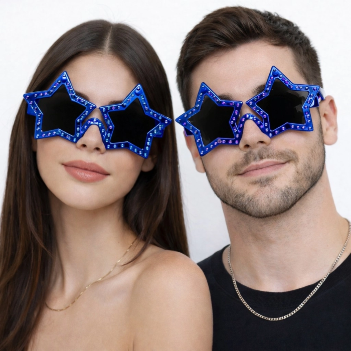Mavi Renk Disko Yıldızı Retro Parti Gözlüğü 16x7 Cm - Lisinya