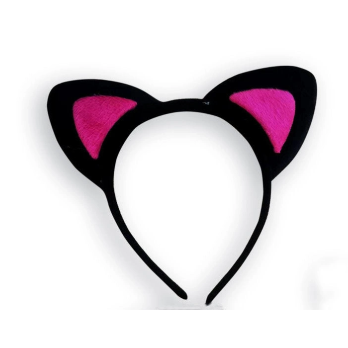 Sevimli Kedi Kulak Pofuduk Kedi Taç Siyah İçi Şeker Fuşya Renk 17x15 Cm - Lisinya