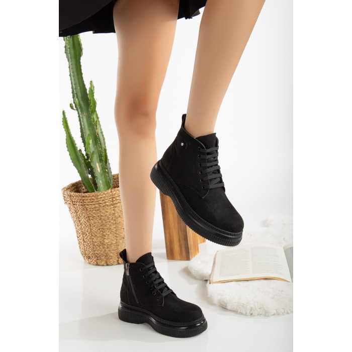 Jiwa Siyah Süet Bağcıklı Bot - Lisinya