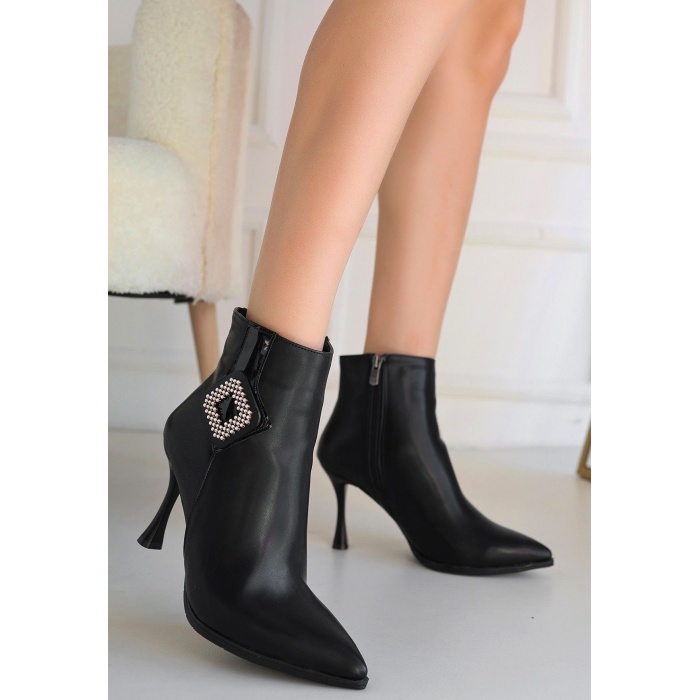 Moose Siyah Cilt Topuklu Bot - Lisinya