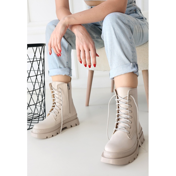 Orge Bej Cilt Bağcıklı Bot - Lisinya