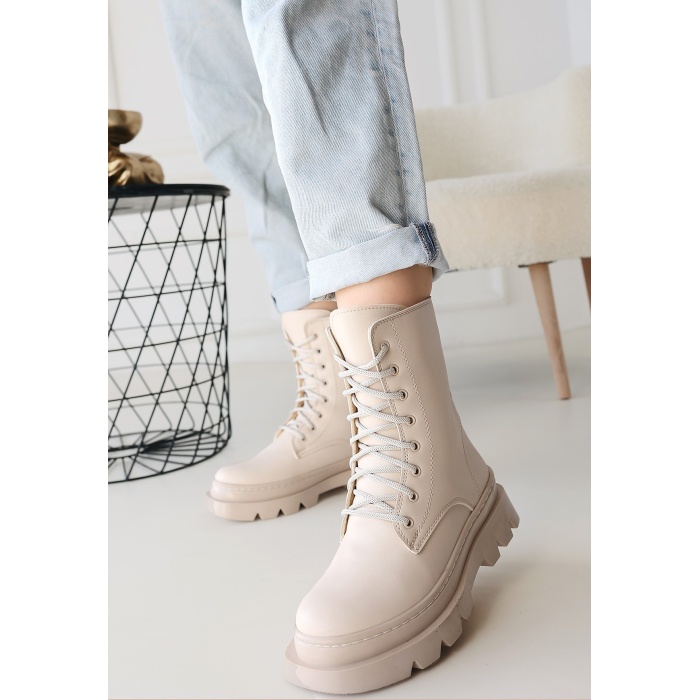 Orge Bej Cilt Bağcıklı Bot - Lisinya