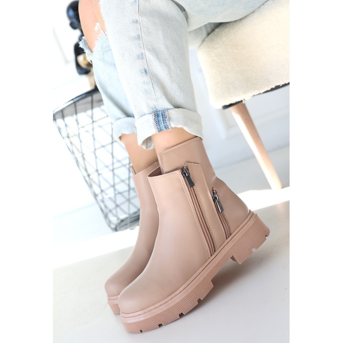 Menta Nude Cilt Fermuar Aksesuarlı Bot - Lisinya