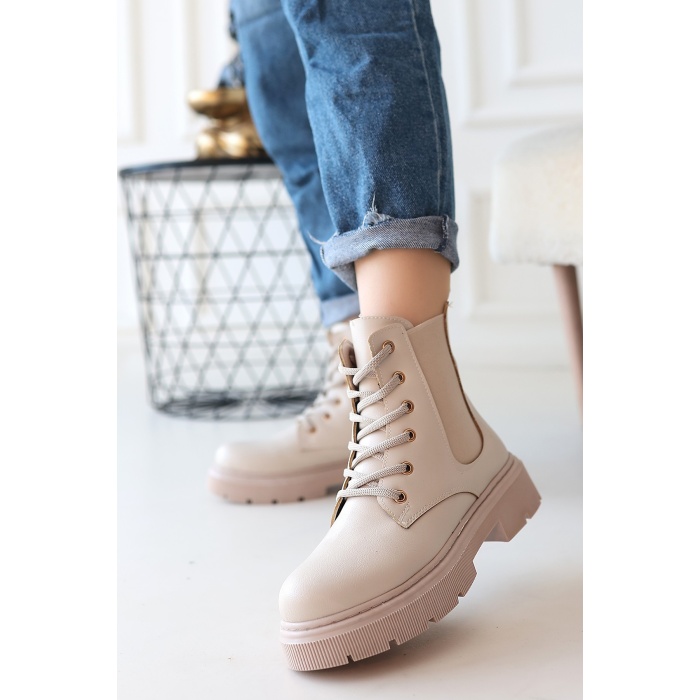 Daum Bej Cilt Bağcıklı Bot - Lisinya