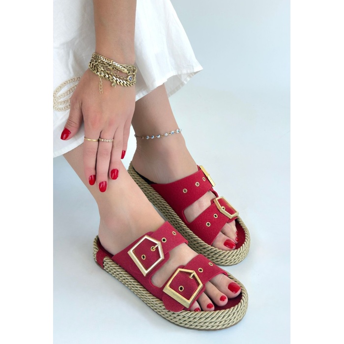 İces Kırmızı Nubuk Terlik - Lisinya