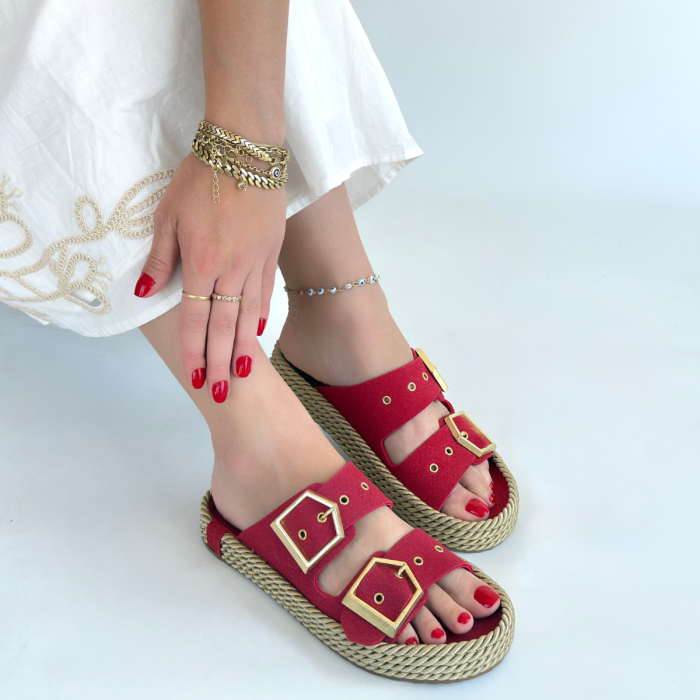 İces Kırmızı Nubuk Terlik - Lisinya