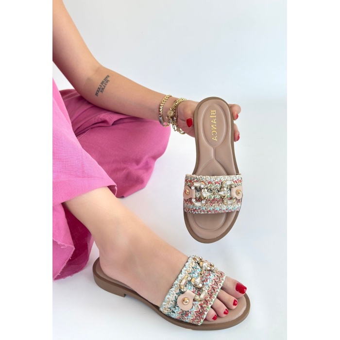 Gonne Renkli Hasır Dokuma Terlik - Lisinya