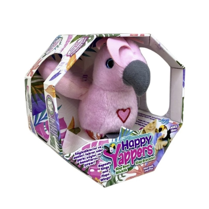 Peluş Ses Tekrarlı Hayvan Bileklik Aksesuar - Pembe Papağan (Lisinya)