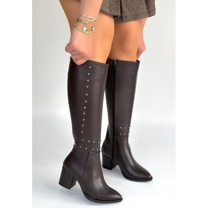 Tiyan Kahverengi Cilt Topuklu Çizme - Lisinya