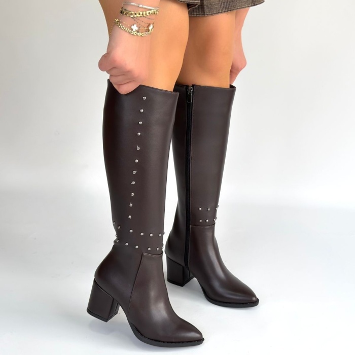 Tiyan Kahverengi Cilt Topuklu Çizme - Lisinya