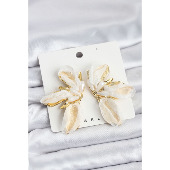 Lotus Model Beyaz Renk Tüllü Kadın Küpe - Lisinya