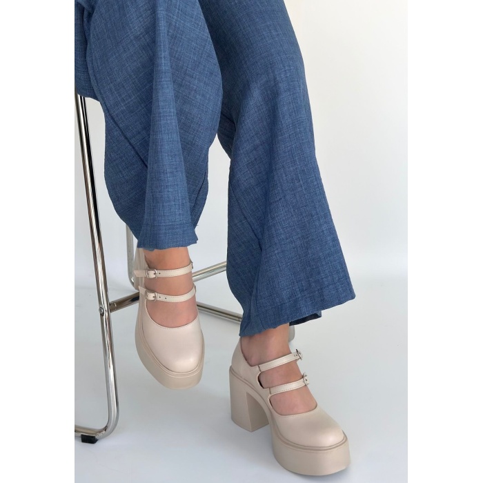 Jarlo Bej Cilt Dolgu Topuk Ayakkabı - Lisinya