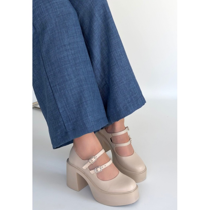 Jarlo Bej Cilt Dolgu Topuk Ayakkabı - Lisinya