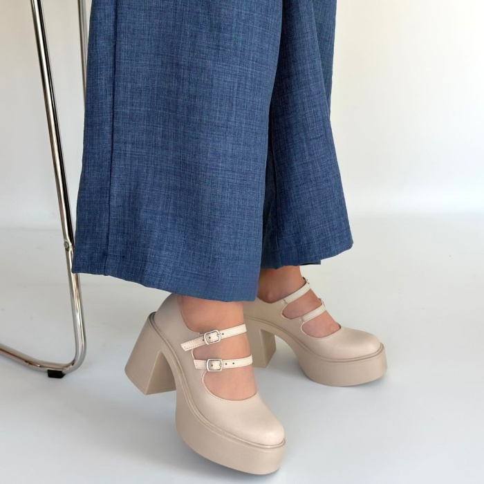 Jarlo Bej Cilt Dolgu Topuk Ayakkabı - Lisinya