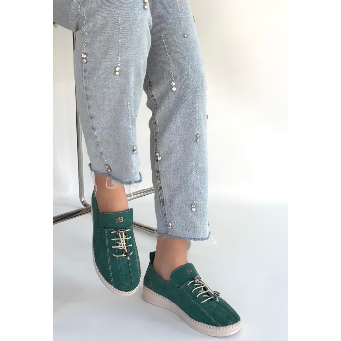 Warte Yeşil Süet Bağcıklı Spor Ayakkabı - Lisinya