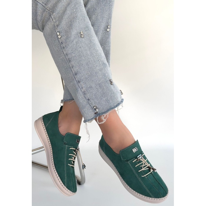 Warte Yeşil Süet Bağcıklı Spor Ayakkabı - Lisinya