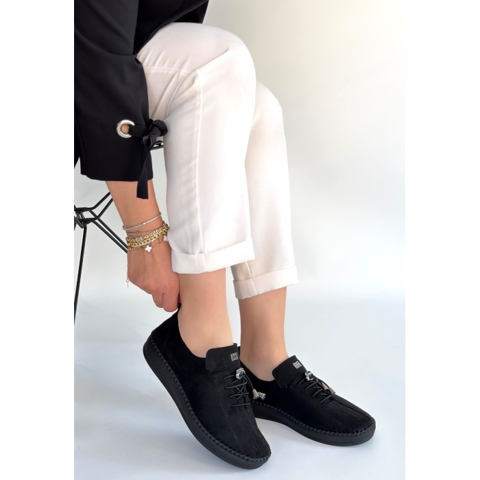 Warte Siyah Süet Bağcıklı Spor Ayakkabı - Lisinya