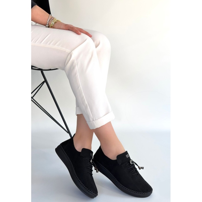 Warte Siyah Süet Bağcıklı Spor Ayakkabı - Lisinya