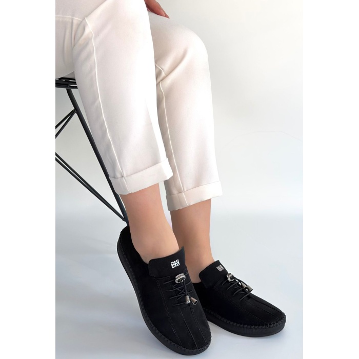 Warte Siyah Süet Bağcıklı Spor Ayakkabı - Lisinya