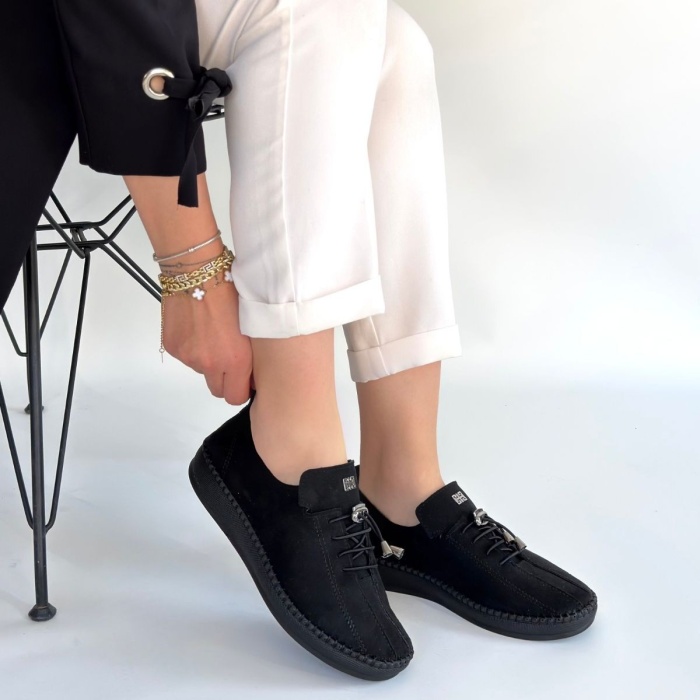 Warte Siyah Süet Bağcıklı Spor Ayakkabı - Lisinya