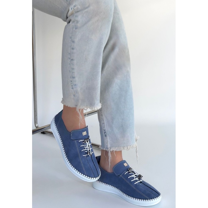 Warte Mavi Süet Bağcıklı Spor Ayakkabı - Lisinya