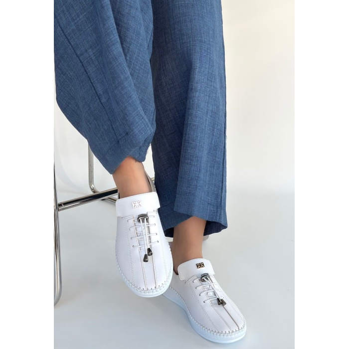 Warte Beyaz Deri Bağcıklı Spor Ayakkabı - Lisinya