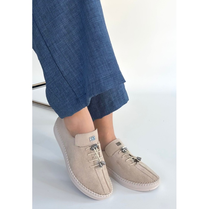 Warte Bej Süet Bağcıklı Spor Ayakkabı - Lisinya