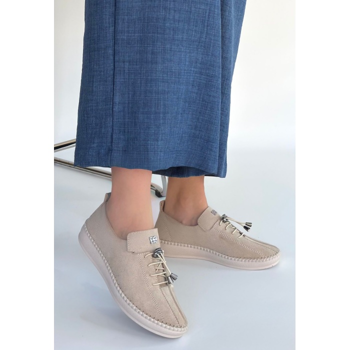 Warte Bej Süet Bağcıklı Spor Ayakkabı - Lisinya