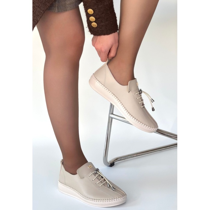 Warte Bej Deri Bağcıklı Spor Ayakkabı - Lisinya