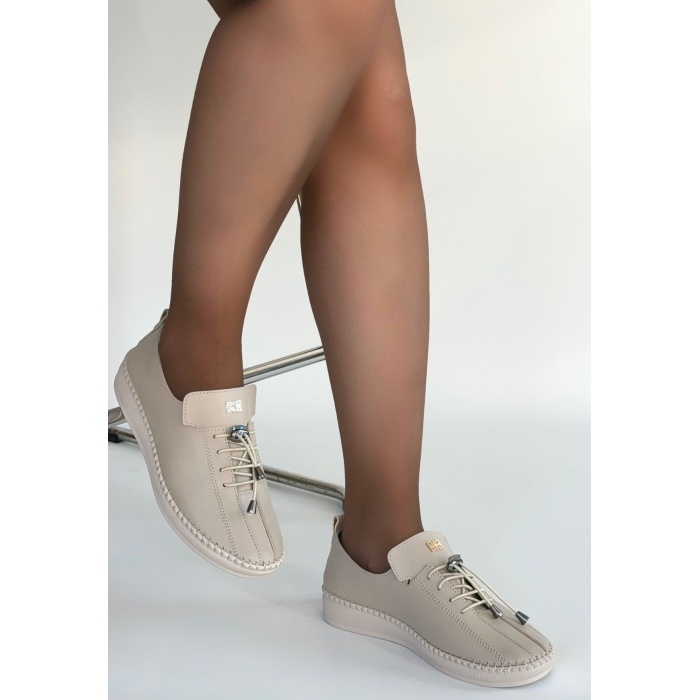 Warte Bej Deri Bağcıklı Spor Ayakkabı - Lisinya