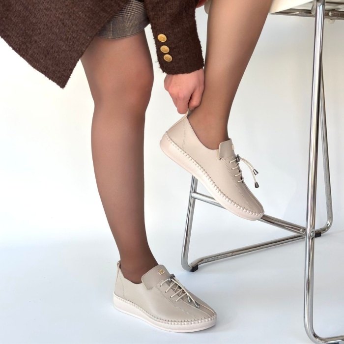 Warte Bej Deri Bağcıklı Spor Ayakkabı - Lisinya