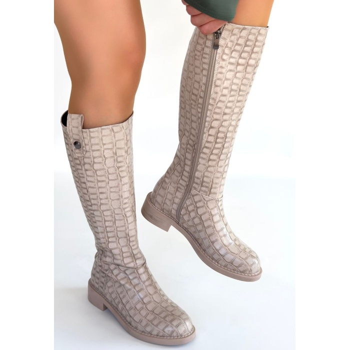 Metta Bej Cilt Desenli Çizme - Lisinya
