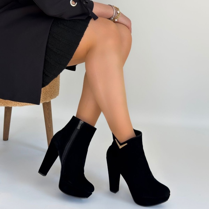 Denta Siyah Süet Topuklu Bot - Lisinya