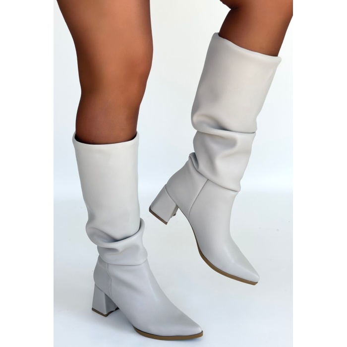 Pitay Bej Cilt Topuklu Çizme - Lisinya