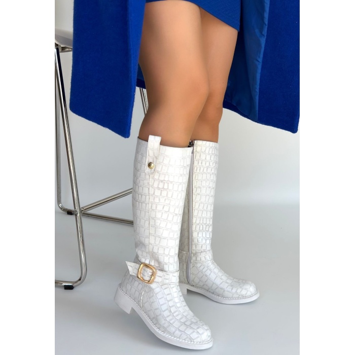 Metta Beyaz Cilt Desenli Çizme - Lisinya