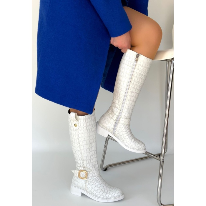 Metta Beyaz Cilt Desenli Çizme - Lisinya