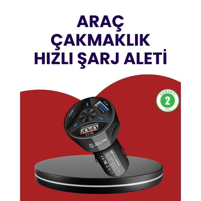 55W PD ve Quick Charge 3.0 Destekli Polygold Araç Şarj Adaptörü - Lisinya