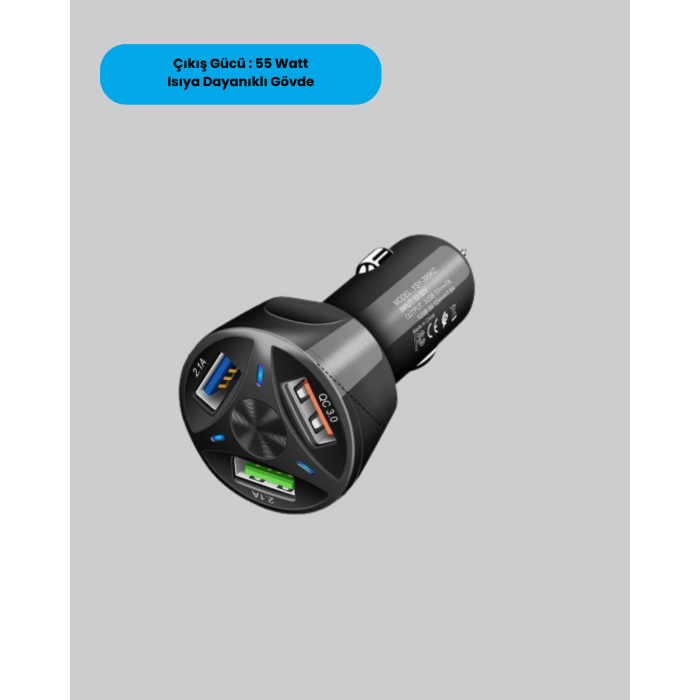 55W Hızlı Araç Şarj Cihazı Quick Charge 3.0 ve PD Destekli - Lisinya