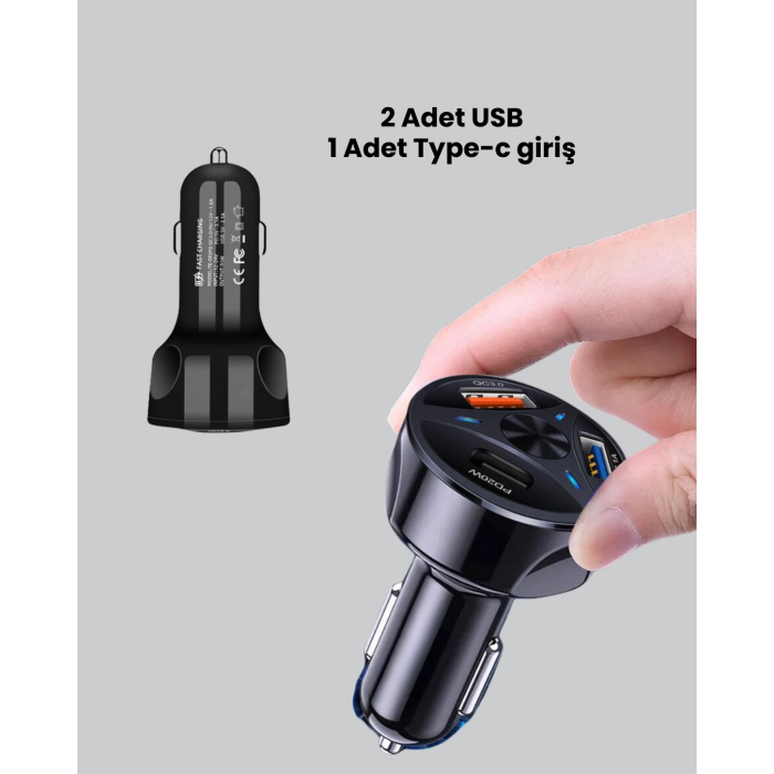 55W Hızlı Araç Şarj Cihazı Quick Charge 3.0 ve PD Destekli - Lisinya