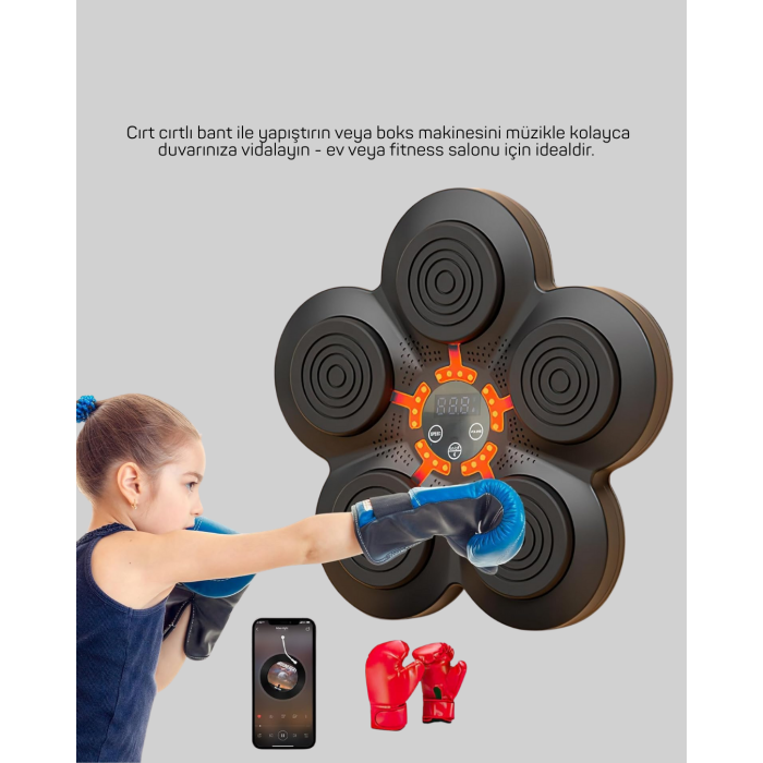Akıllı Müzikli Boks Makinesi Bluetooth Bağlantılı Işıklı Hedefli Fitness Aleti - Lisinya