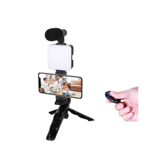Telefon Tutucu Led Işıklı Kumandalı Mikrofon Telefon Vlog Video Kayıt - Lisinya