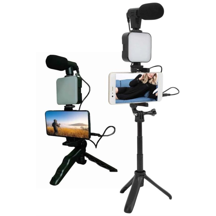 Telefon Tutucu Led Işıklı Kumandalı Mikrofon Telefon Vlog Video Kayıt - Lisinya