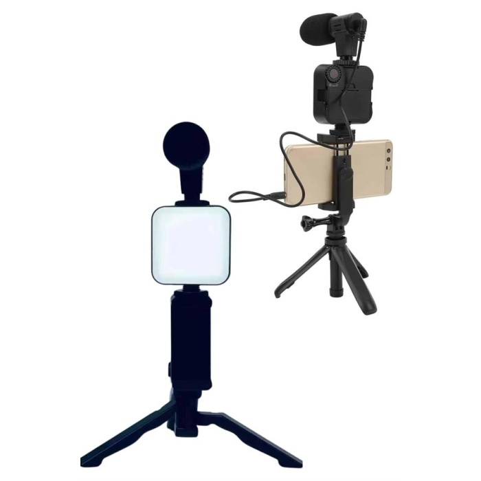 Telefon Tutucu Led Işıklı Kumandalı Mikrofon Telefon Vlog Video Kayıt - Lisinya