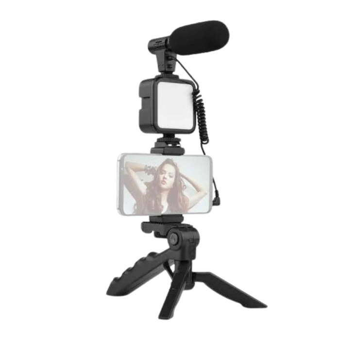 Tripod Telefon Tutucu Kumandalı Mikrofon Led Işık Vlog Video Kayıt - Lisinya