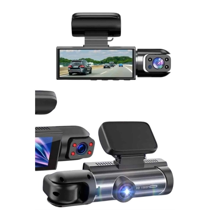 Araç Kamerası Black Box Çift Kameralı Ekranlı Full HD Sürüş Kamerası - Lisinya